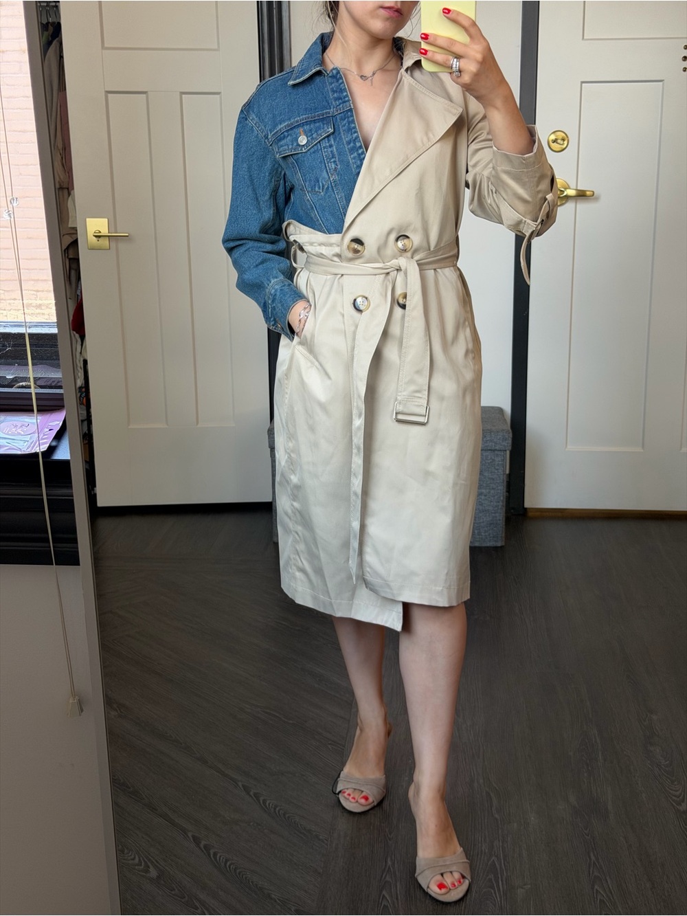 Two-Tone Denim & Beige Trench Coat